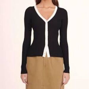 STAUD Black and White V-Neck Cardigan